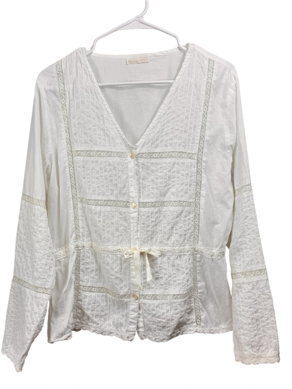 Whitewash Size M? Cottagecore Button Front Top White Lace Fairy Boho Peasant